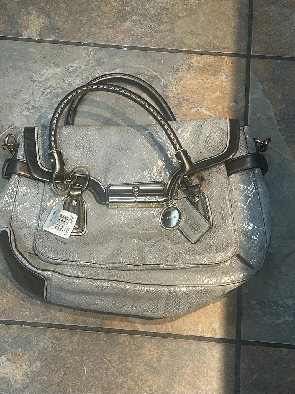 Coach Kristin Embossed Python Metallic Flap Satchel, Style #18309. New with tag
